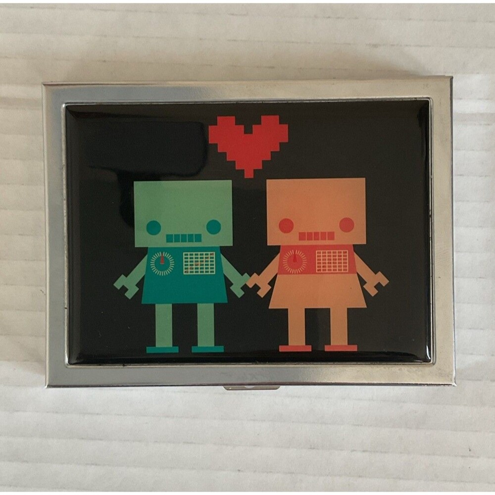 Couple Of Robots In Love Metal Business Card ID Case